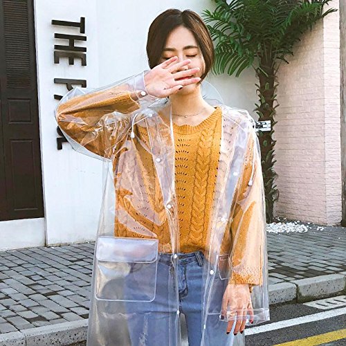 Freesmily Super Transparent Raincoat for Women Fashion EVA Waterproof Rain Poncho with Hood Drawstring - size: X-Large