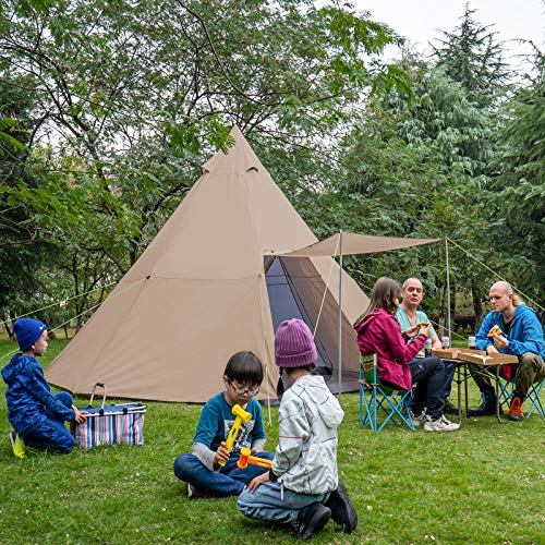 KAZOO Family Camping Tent Large Waterproof Tipi Tents 8 Person Room Teepee Tent Instant Setup Double Layer - color: Beige