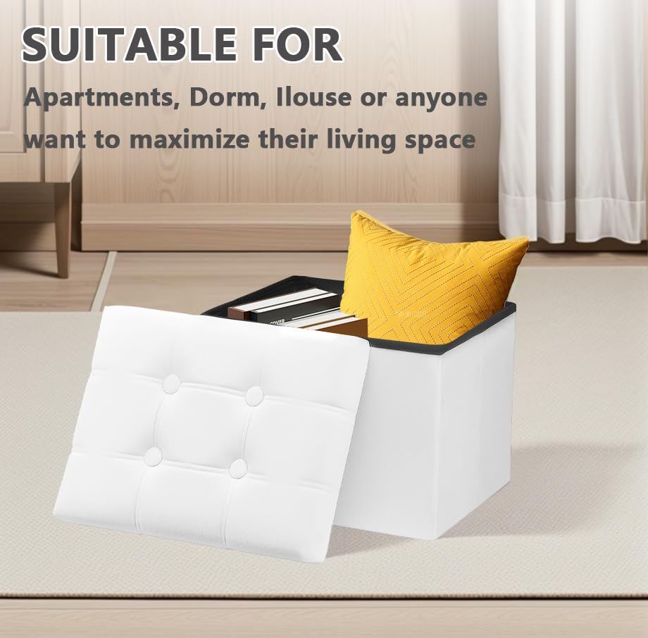 AmasSmile Ottoman with Storage,17" Folding Velvet Foot Rest Chest,White - color: White 1 Pack,, size: 17"*13"*13"inch