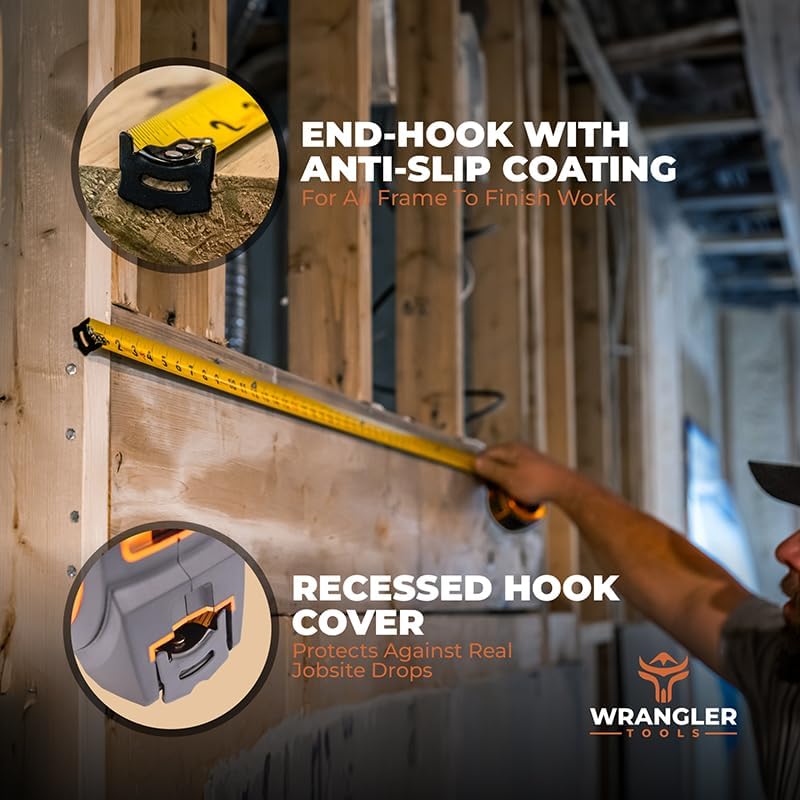 Tape Measure 25 FT - Measuring Tape Retractable - Oversized & Double-Sided Print - Blade Lock, Finger Brake - High Performance Nylon Coating, 10' Stand-Out - 13' Reach / 1-1/16" Blade - size: 25 FT