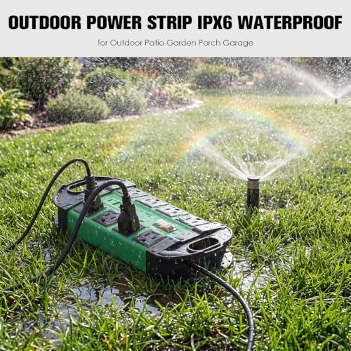 HHSOET Outdoor Weatherproof 8 Outlet Power Strip, IPX6, Green, 10FT | Outdoor Power Strip, IPX6 Waterproof Surge Protector, 2 USB-A 1 USB-C Ports, for Outdoor Patio Garden Porch Garage - color: Green, size: 10ft