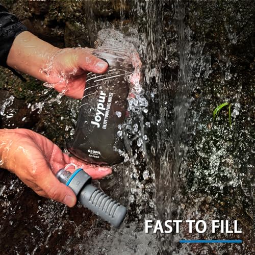 Water Filter Survival - Collapsible Water Bottle with Filter 0.01 Micron Squeeze Filtered Water Bottle 22oz for Hiking Backpacking Camping BPA-Free(Grey 650ml)