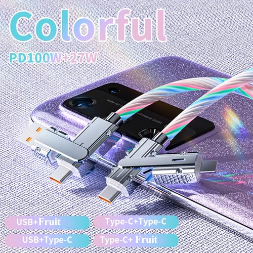 100W 4 in 1 LED Light Up Charging Cable,3.3FT Mecha Glow Fast Charging Cord USB A/C to C/Fruit Multi Charger Cable,for Phone17/16/15/14 Mac,Samsung S24 S23 S22(Colorful) - color: Colorful