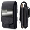 Tactical Double Layer Phone Holster Pouch with American Flag Patch Outdoor Molle Belt Waist Bag for Patriotic Independence Day Gear (White) - color: White