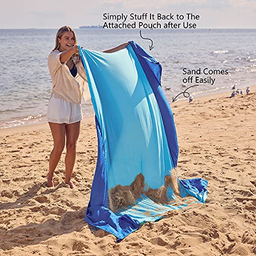 WEKAPO Beach Blanket Sandproof Waterproof, Extra Large Beach Mat, Oversized & Compact Sand Free, Quick Drying Beach Essentials for Vacation, Cruise, Picnic & Camping with Stakes - color: Blue, size: 7x7 FT (1～3 person)