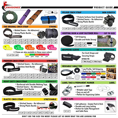 16ft x 1/2 inch Hook Loop Cable Ties Roll | ENVISIONED Multipurpose Fastening Reusable Straps | Cut-To-Length Self Gripping Fastener | Cable Management Tape (White) - color: White Roll 16'