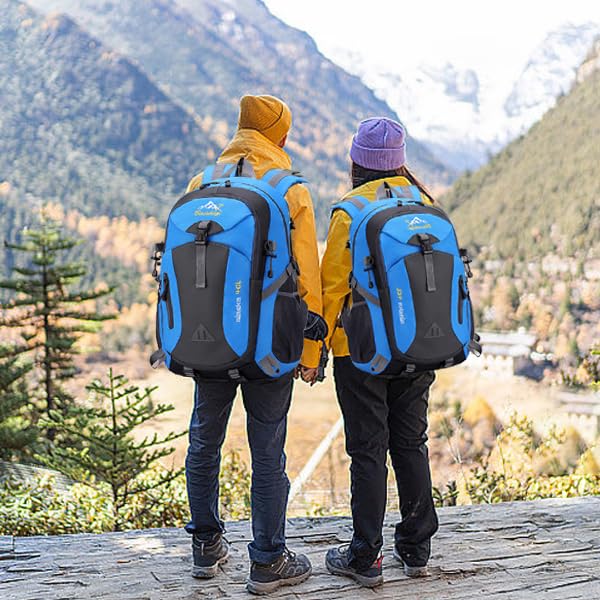 Men’s 40L Waterproof Hiking Backpack, Lightweight Foldable Daypack with Multi Pockets, Laptop Compartment, Breathable Polyester Rucksack for Outdoor Camping, Walking, Travel-Blue - color: Blue