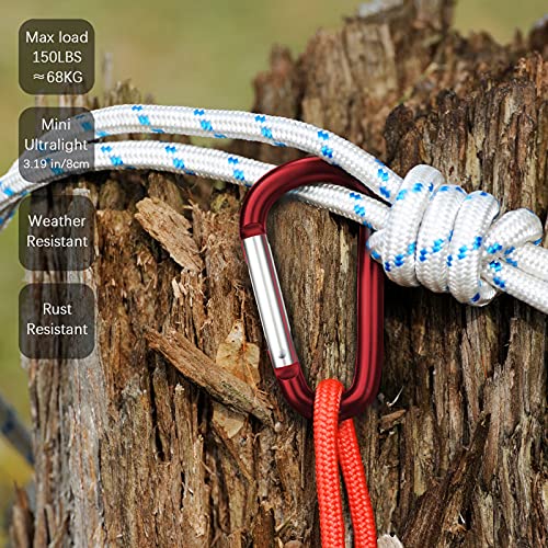 sprookber 3" Aluminum Carabiner D Ring, Caribeener Clips, Spring Snap Hook for Keychain Clip, Set of 10 - color: Blue,Red