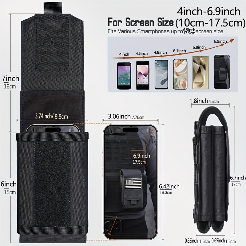 Tactical Double Layer Phone Holster Pouch with American Flag Patch Outdoor Molle Belt Waist Bag for Patriotic Independence Day Gear (White) - color: White