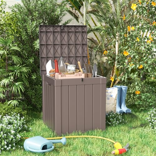 PatioZen 50 Gallon Resin Deck Box, Lockable Patio Outdoor Storage Box for Furniture, Garden Tools and Tools Storage, Waterproof Outside Storage Boxes - Grey - color: Grey, size: 50 Gallon