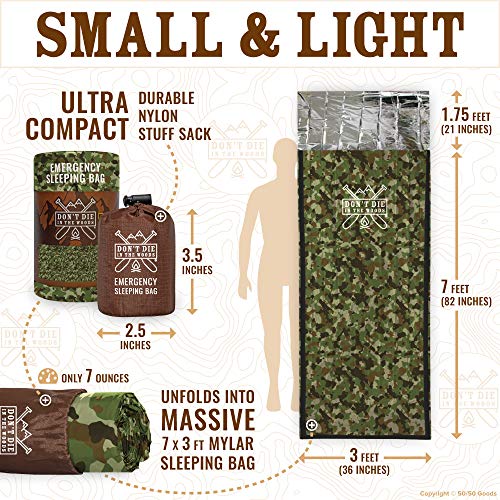 Don’t Die in The Woods – Emergency Sleeping Bag with Hood - color: Woodland Camo