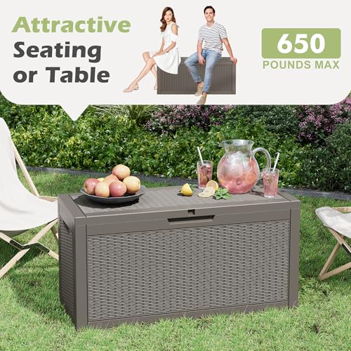Outdoor Storage Box Waterproof, 75 Gallon Deck Box for Patio Storage - color: Rattan Gray, style: 75Gallon