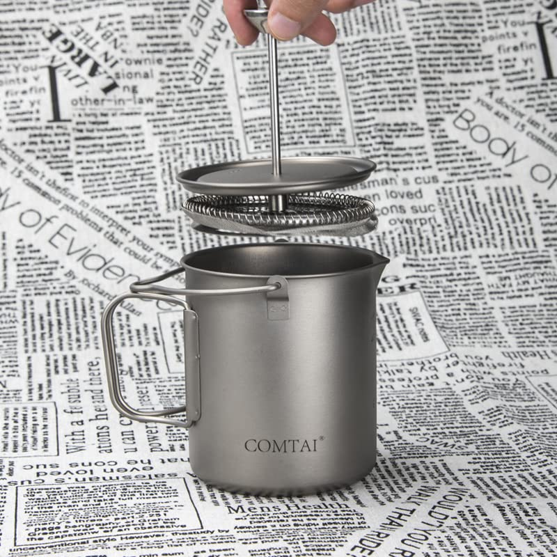 Titanium French Press Pot 750mL/25 fl oz Coffee Maker Camping with Lid and Filter Titanium French Press Cup Backpacking for Outdoor Hiking Camp