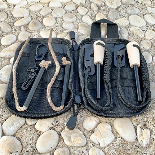 Fire Starter Survival Kit, Larger Ferro Rod with Striker Lanyard 3in Long Flint and Steel, 13.8in Wick Hemp Cord, Multifunctional Bag - style: Black Bag Kit - More Accessories