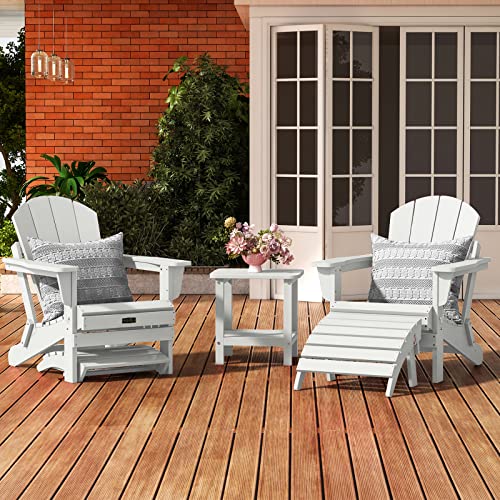 SERWALL Folding Adirondack Ottoman Set of 2, No-Assembly Outdoor Footstool, High Impact Polystyrene Folding Adirondack Footrest, White - color: White, size: 2 Pcs