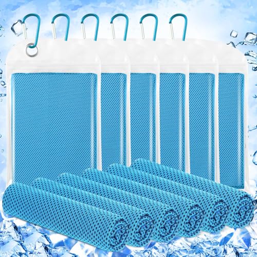Hosuly 6 Pack Cooling Towel 40" X 12", Cool Neck Wrap,Light Blue | Cooling Rag for Neck and Face, Ice Breathable Chilly Towels, Portable Bag, Quick Cooling for Hot Weather - color: Light Blue