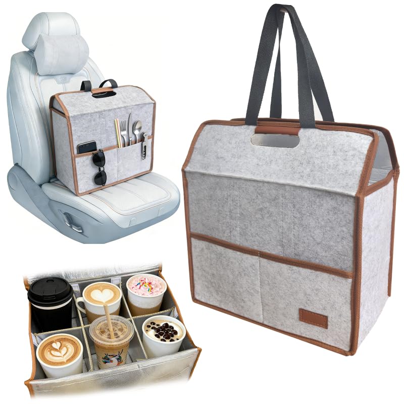 6 Cup Reusable Drink Carrier Portable Insulated Coffee Bags with Handle - color: Gray, size: 6 Cup