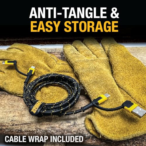 DEWALT Heavy Duty 4-in-1 Cable, Type C/MicroUSB/USB, (6ft, Black) | Cables for iPhone 17/16/15 iPad, USBC All in One Charging Cable, HTC, LG, Samsung Galaxy, Android, iPad Pro, Micro-to-C