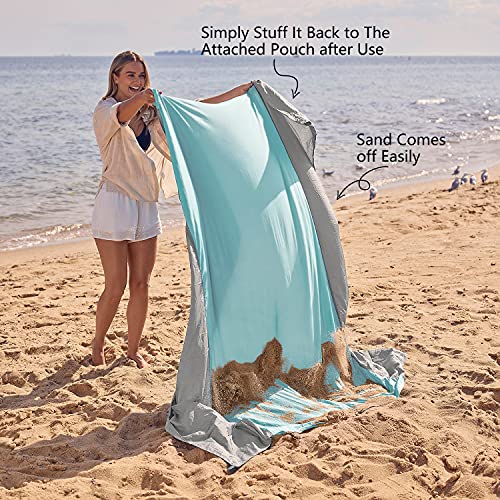 WEKAPO Beach Blanket Sandproof Waterproof, Extra Large Beach Mat, Oversized & Compact Sand Free, Quick Drying Beach Essentials for Vacation, Cruise, Picnic & Camping with Stakes - color: Grey, size: 9x10 FT (1～8 person)