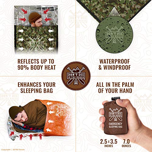 Don’t Die in The Woods – Emergency Sleeping Bag with Hood - color: Woodland Camo