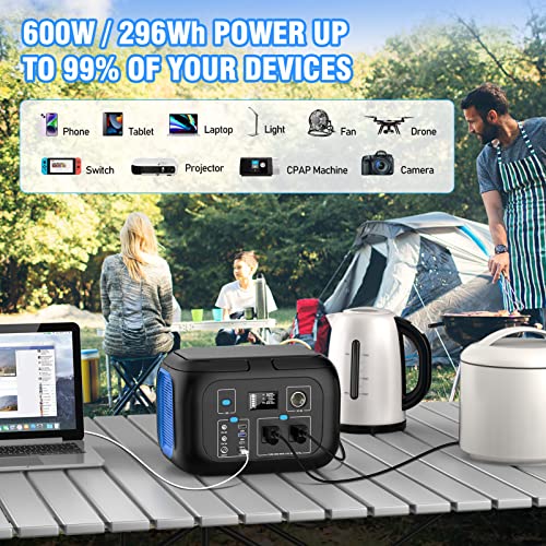 ENOFLO Portable Power Station 600W, 296Wh Lithium Battery Backup - color: Blue-Black