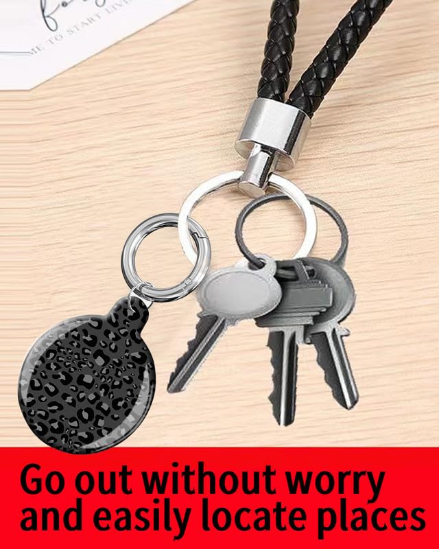 ANDRIU Case Compatible with Air Tag,Protective Tracker Case with Loop Keychain Holder,Scratch Resistant Air Tag Cover for Wallet,Luggage,Dog,Pets(Black Leopard Skin Spots) - color: Black Leopard Skin Spots