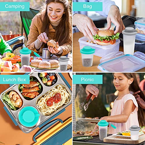 SOPHICO 3.2 & 4.5oz Salt and Pepper Shaker,With Moisture Proof silicone lid | Moisture Proof Sinlicone Lids, Spice Shaker to go for Camping Travel Picnic Lunch Boxes - color: Mint & Grey, Medium & Large