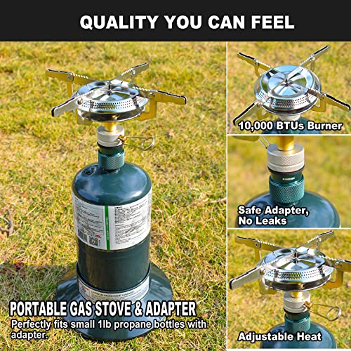 Propane Stove Portable Isobutane Camping Stove with Gas Adapter - 10,000 BTU Single Burner Backpacking Camp Stove for Hiking, Emergency, Outdoor(Include Carrying Case)