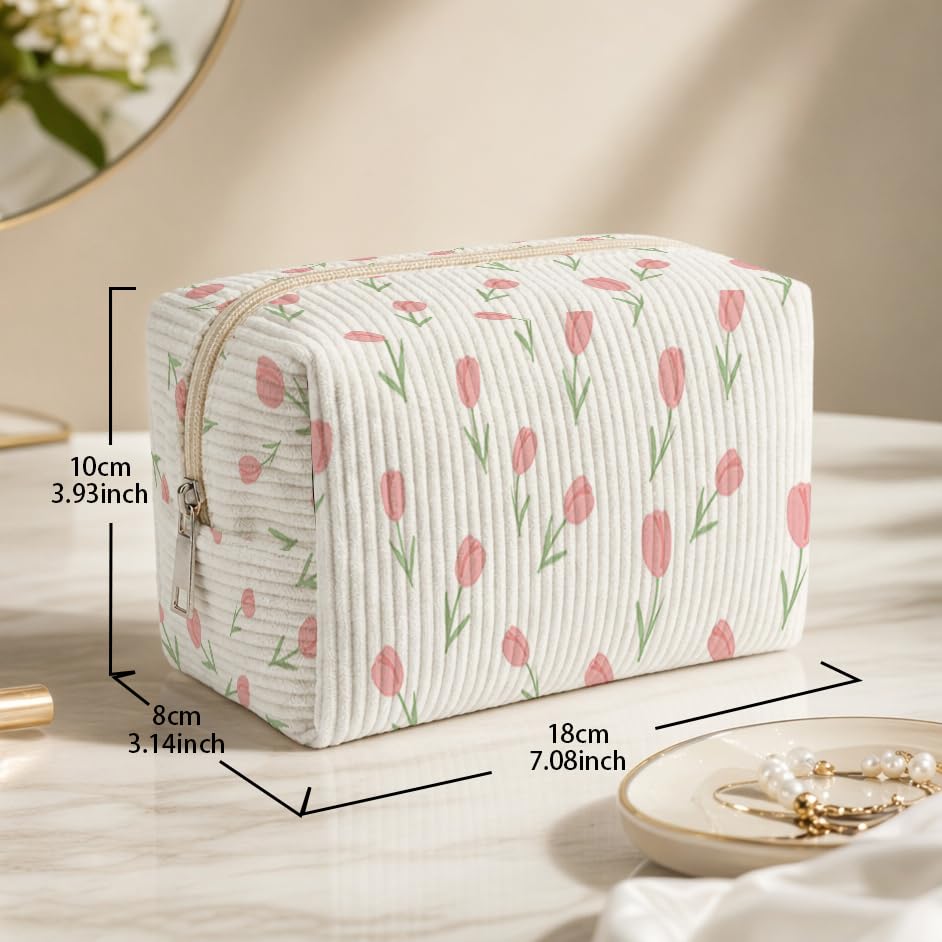 Portable Makeup Organizer for Skincare Hygiene Purse Brushes Lipstick Nail Polish,Toiletry Kit for Women,Cute Makeup Bag & Travel Essentials (Tulip) - color: Tulip