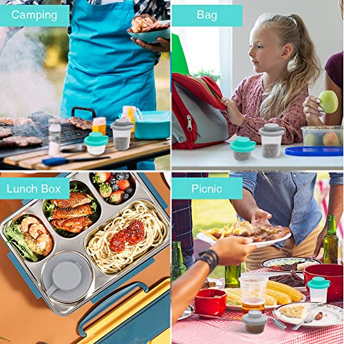SOPHICO 1.5 & 3.2oz Salt and Pepper Shaker,With Moisture Proof silicone lid | Moisture Proof Sinlicone Lids, Spice Shaker to go for Camping Travel Picnic Lunch Boxes - color: Mint & Grey, Small & Medium