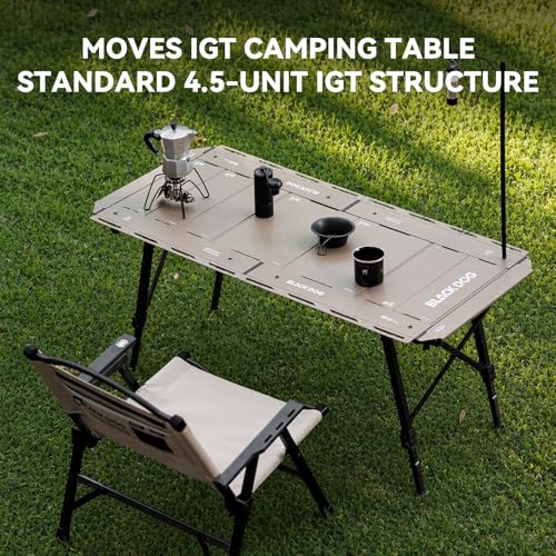 BLACKDOG IGT Camping Table, Portable 4.5U Folding Camp Table | Adjustable Height 16"-24"，IGT Modular System Compatibility，7 Expandable Plates, Aluminum，with Carry Bag，48.8" L x 22.8" W - color: Desert Sand