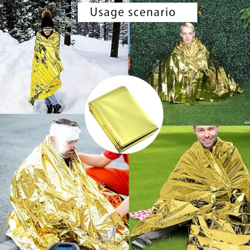 Emergency Blankets Mylar Thermal Blanket Survival Blankets for Heavy Duty Camping Gear,First Aid(Gold) - color: Gold