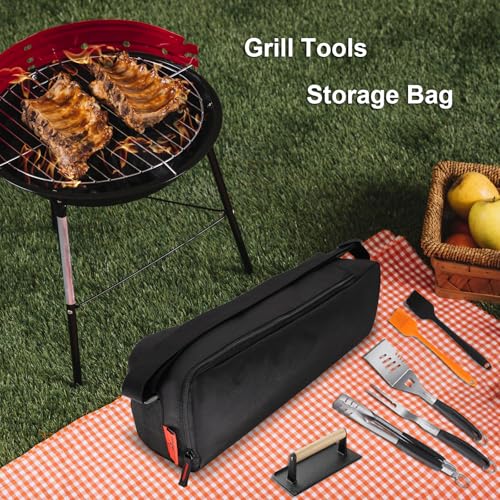 Grill Tool Organizer, BBQ Tool Storage Bag - 20" Heavy-Duty Storage Bag Waterproof 600D Oxford, Folding Design Gift for Camping, Tailgates, Outdoor BBQ Parties (20" Lx6 Wx5 H) - style: 20"lx6"wx5"h