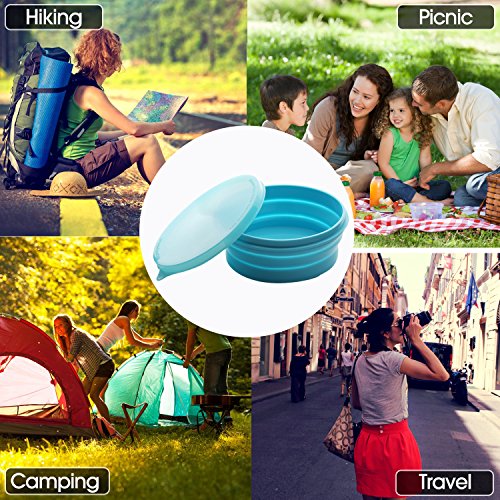 ME.FAN Silicone Collapsible Bowls - Silicone Folding Travel Bowl with Lids - Expandable Food Storage Containers Set - Portable, [27oz] - color: 2 Pack-Blue-Light Green