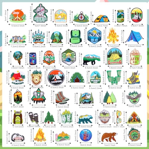Hotop 48pcs Camping Iron on Patches for Outdoor Hats - style: Camping