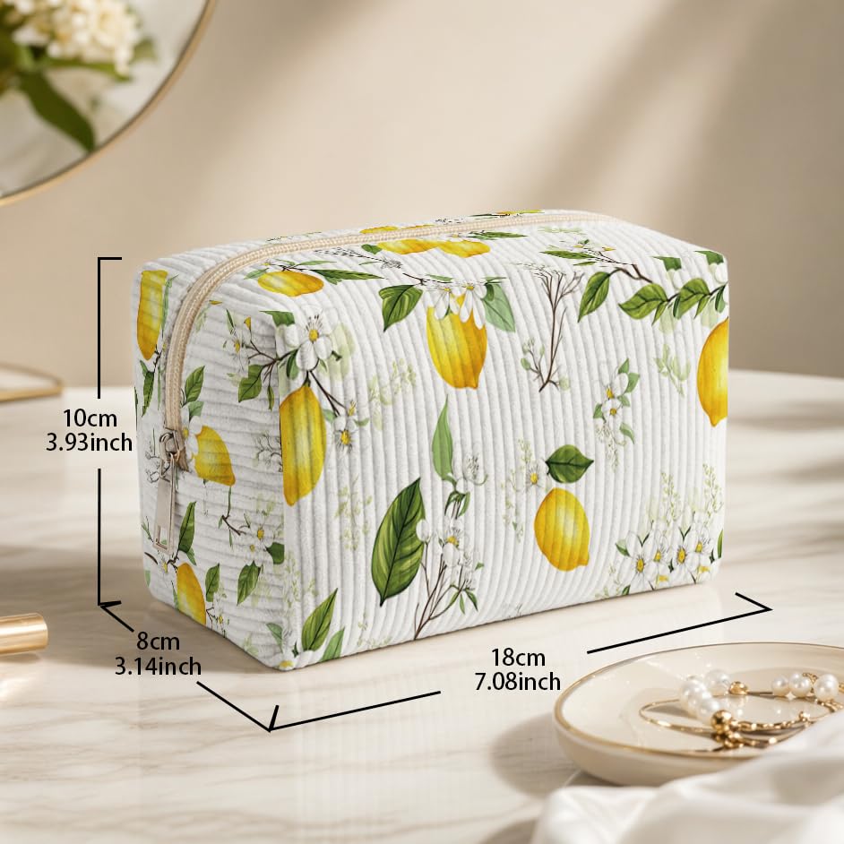Portable Makeup Organizer for Skincare Hygiene Purse Brushes Lipstick Nail Polish,Toiletry Kit for Women,Cute Makeup Bag & Travel Essentials (Lemon) - color: lemon