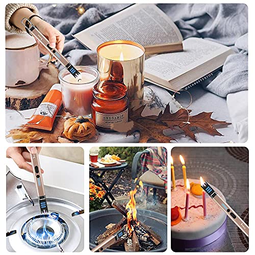 SUPRUS Candle Electric Arc Lighter Windproof Flameless USB Rechargeable Lighter with LED Light for Candle Camping BBQ Cooking (Champagne Gold) - color: Champagne Gold