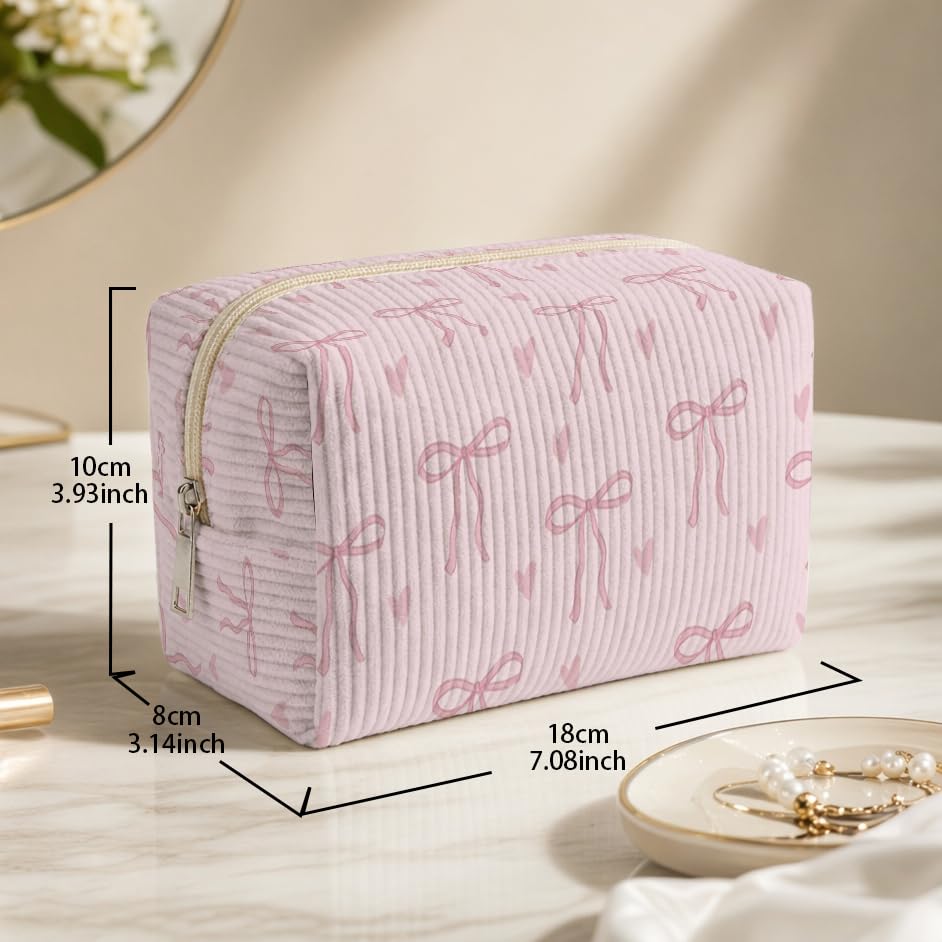 Portable Makeup Organizer for Skincare Hygiene Purse Brushes Lipstick Nail Polish,Toiletry Kit for Women,Cute Makeup Bag & Travel Essentials (Love Bow) - color: Love Bow