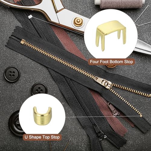 uxcell #3 Zipper Slider Retainers Kit, 100Pcs Bottom Stops & 200Pcs Top Stops for Bags Coats Jackets Closed-end Zippers Replacing, Light Gold - color: Light Gold, size: #3