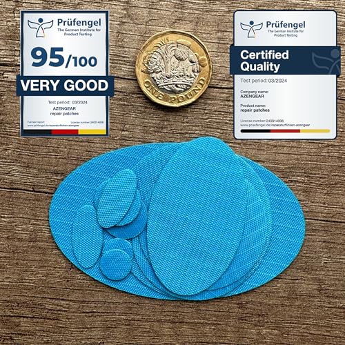 Stick-On Repair Patches for Down Jackets, Tents, 11 Pcs, Turquoise | 30+ colors, self-adhesive nylon polyester, tear-cold-heat resistant, fix puffer coats, sleeping bags, pvc, no sewing - color: Turquoise