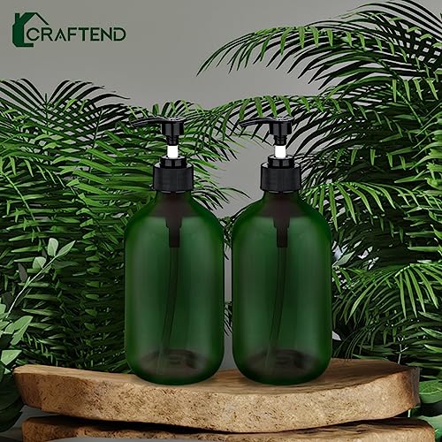 2 Pack Pump Bottles Dispenser 16.9 OZ 500ml Bathroom Countertop Pump Dispensers Refillable Plastic Containers for Lotion Shampoo Body Wash Hand Dish Soap Kitchen Accessories with Waterproof Labels