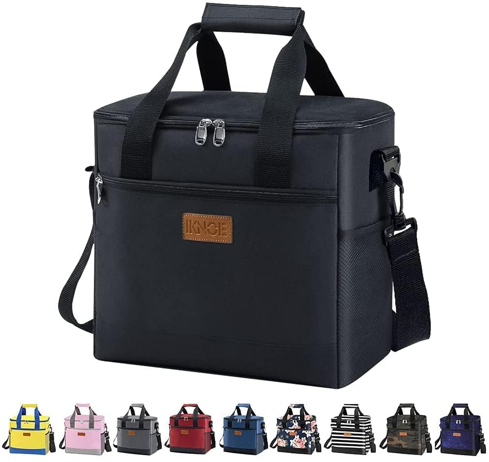 iknoe 24 Can Insulated Cooler Bag, Leakproof Lunch Tote Bag Black - color: Black, size: Large