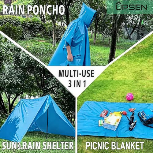 UPSEN Rain Ponchos for Adults, 2 Pcs Reusable Raincoats Coats Jackets Emergency for Women Men with Hood - color: 1 Blue+1 Pink