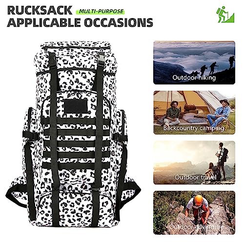 King'sGuard 70L Camping Hiking Backpack for Men Women Large Military Tactical Backpack Molle Rucksack Backpack for Outdoor - color: White Leopard