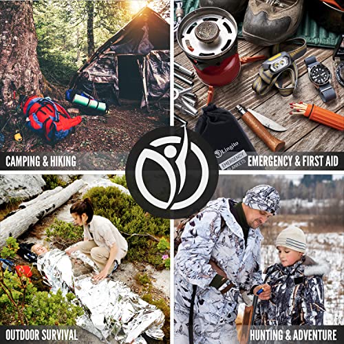 Lingito Survival Blanket, Emergency Blankets Camping, Hiking, Traveling, Heavy Duty Thermal Blanket, Waterproof Insulated Space Blankets Individually Packed, Emergency Outdoor Kit (5 Pack - Orange)