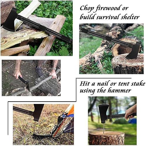 iunio 28in Survival Shovel Multitool with 17in Camping Axe & Carrying Bag, Military Entrenching Tool with Pickaxe, Collapsible Spade for Car Emergency Off-Road Trenching Gardening Snow - size: 28in Shovel+ 17.7in Axe