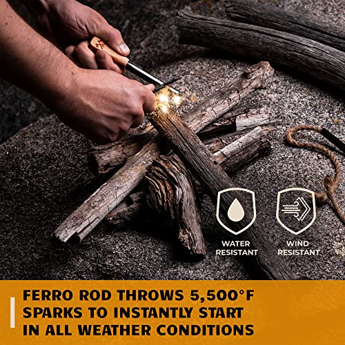 Ferro Rod Fire Starter Kit & Backpacking Multitool | Flint and Steel Striker | Waterproof Magnesium Farrow Rod Tool & Firestarter for Campfires - style: Ferro Rod W/ Jumbo Tinder Rope