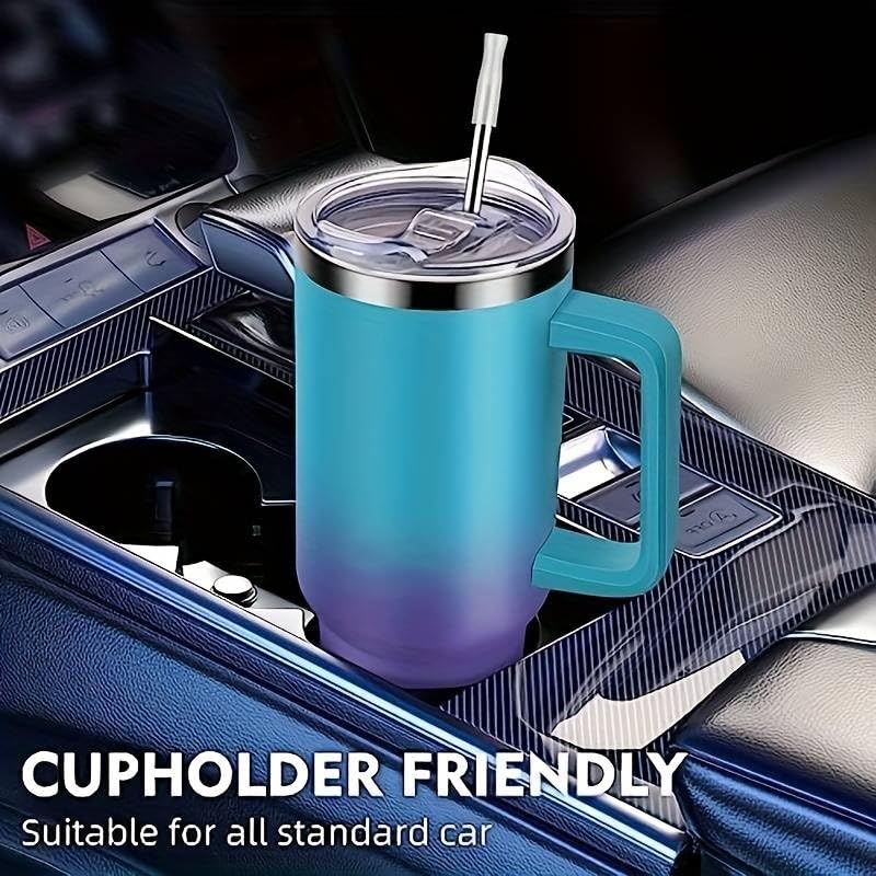 40oz Travel Tumbler with Handle and Straw, Water Bottle with Carrier Bag - color: Gray