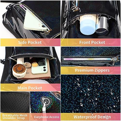 Hydration Backpack, Water Backpack with 2L Hydration Bladder, Rave Backpack Hydration Pack, Festival Essential for Raves, Hiking, Cycling, Climbing, Running, Outdoor, Camping and More - color: Holographic - Black