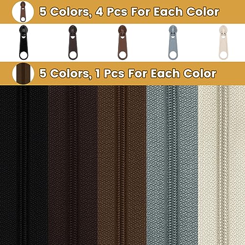 DOITEM 3 mm Nylon Endless Zipper Set with Slider - 14 Meter, 12.5 Yard, 5 Colors - color: 3# Black Brown Gray